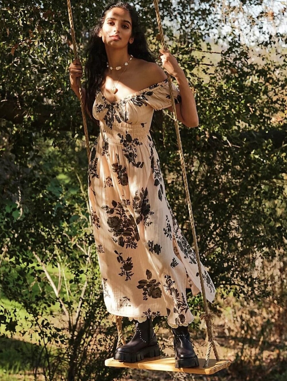 Free People Forget Me Not Maxi Dress Peach Combo Floral Size Large